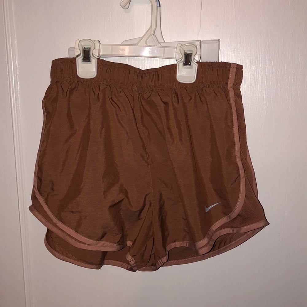 Nike Women's Athletic Shorts in Brown with Pink Trim